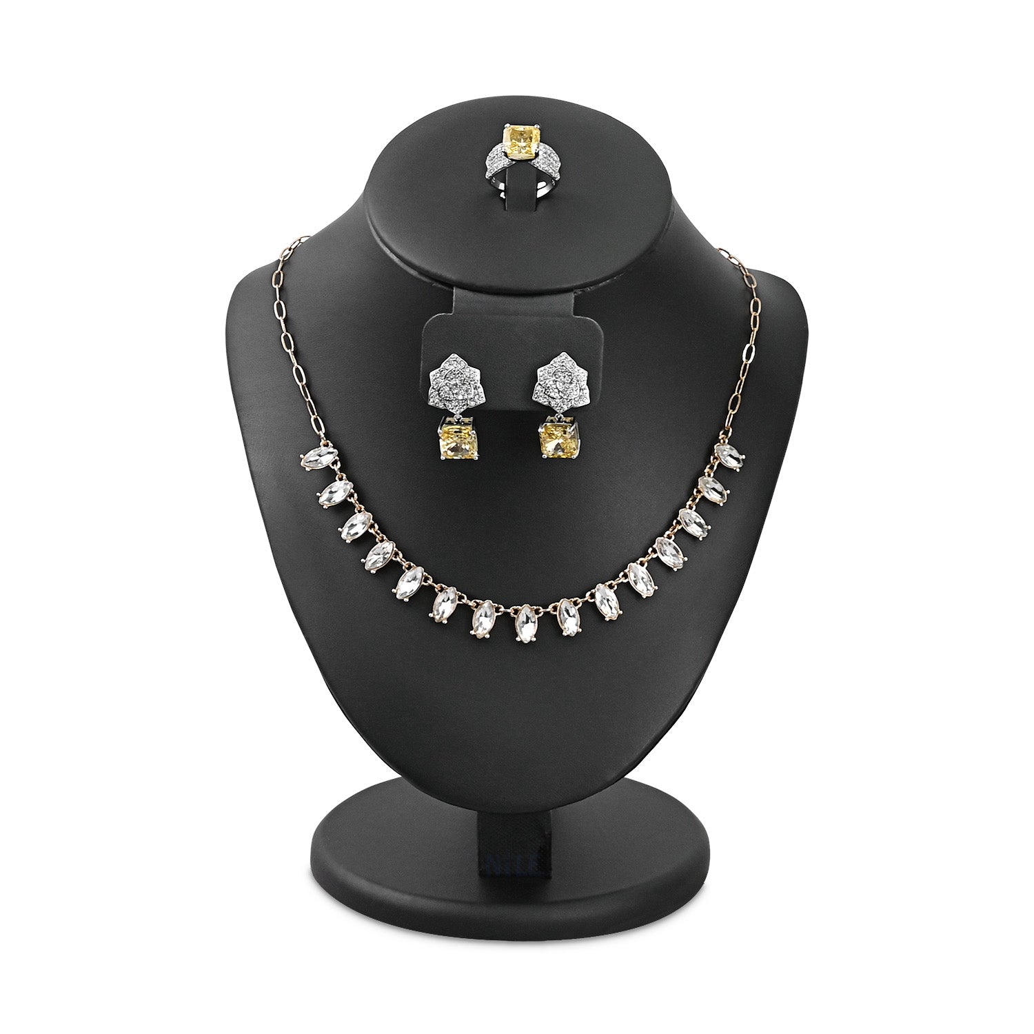 #185-1L-BK Deluxe jewelry Combination bust display with PU leather and designed to showcase earrings, rings, and necklaces