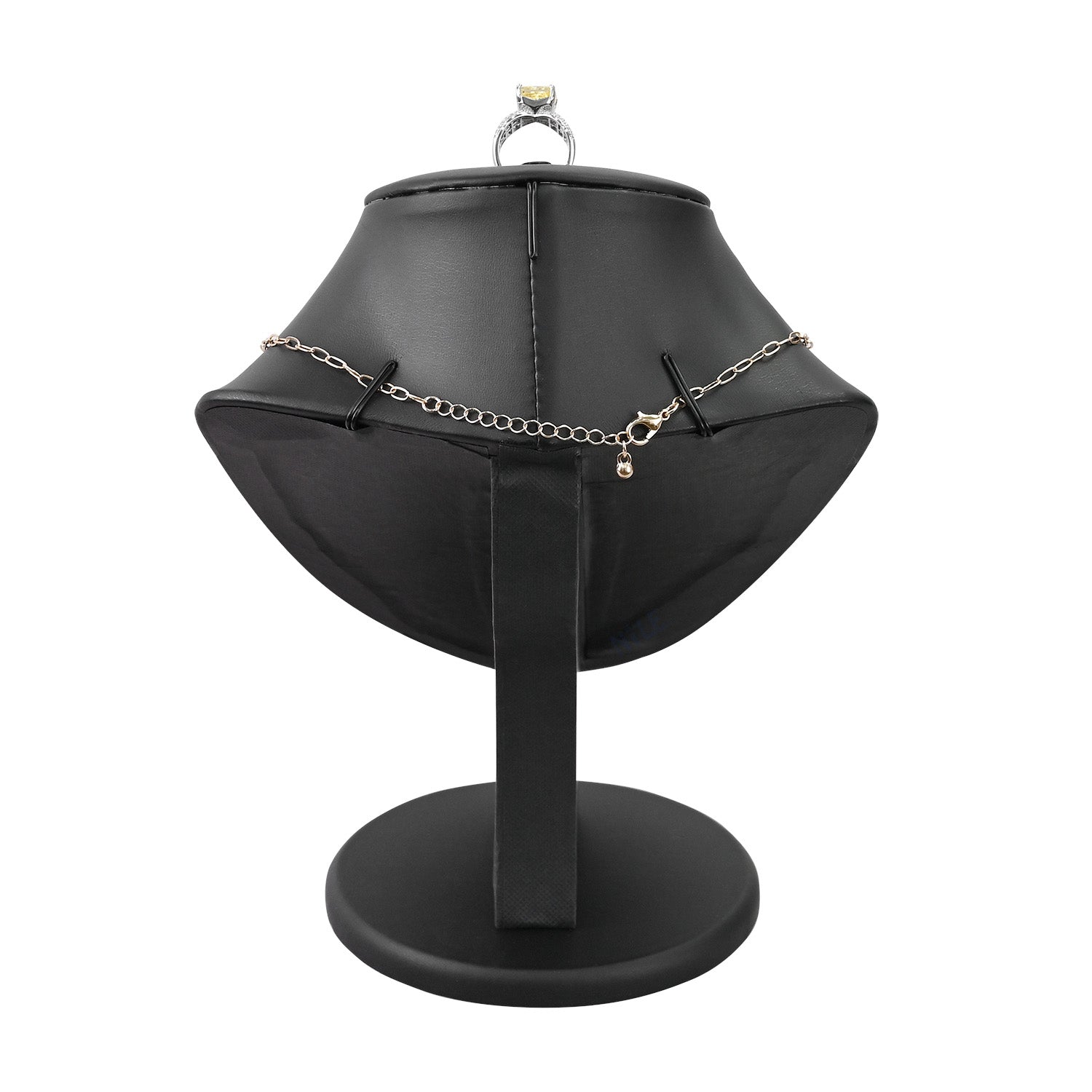 #185-1L-BK Deluxe jewelry Combination bust display with PU leather and designed to showcase earrings, rings, and necklaces