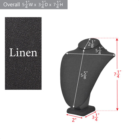 #189-3-LNBK Linen Covered Jewelry Display Bust, Black Linen