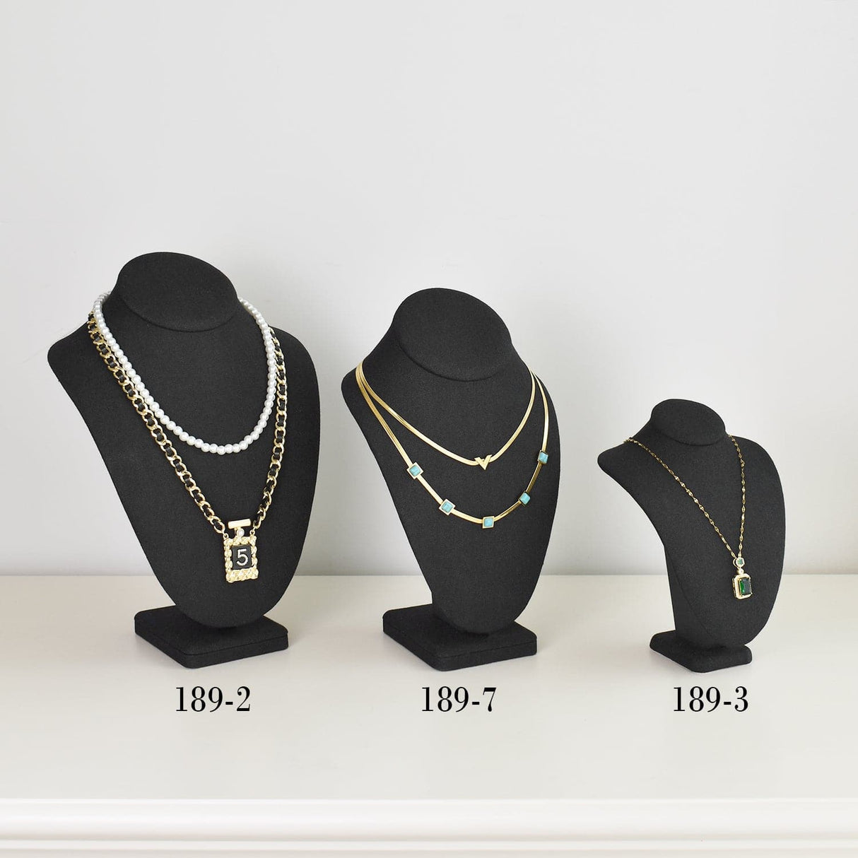 #189-3-LNBK Linen Covered Jewelry Display Bust, Black Linen