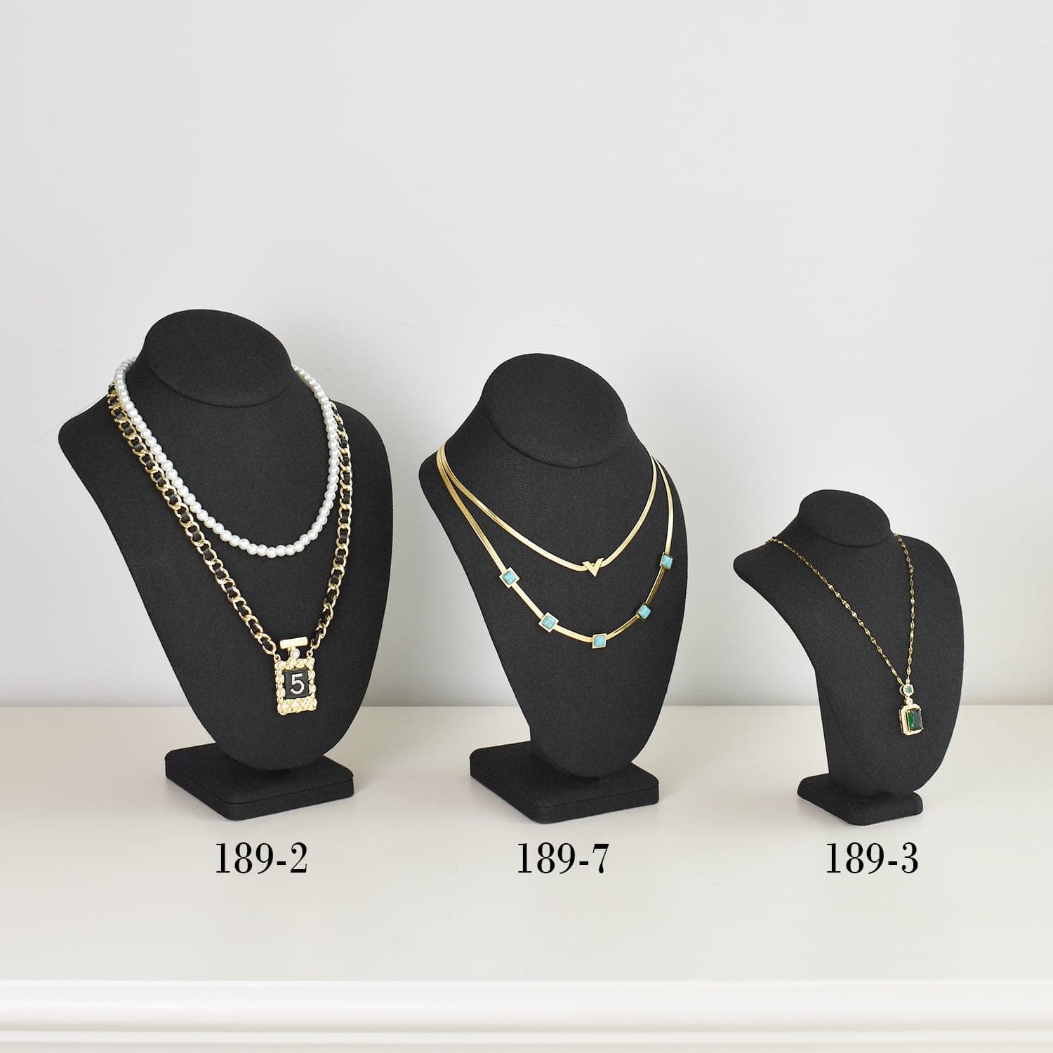 #189-3-LNBK Linen Covered Jewelry Display Bust, Black Linen