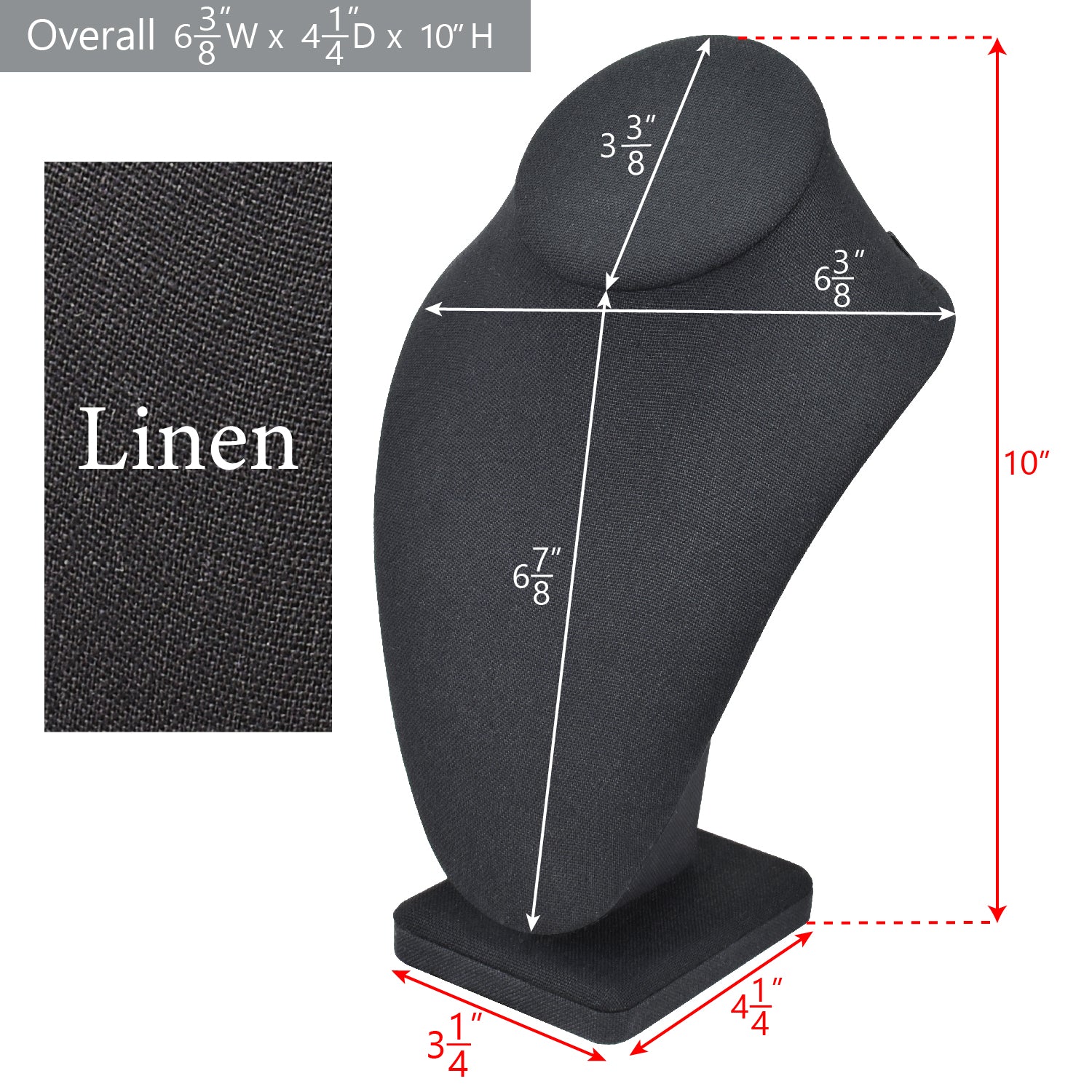 #189-7-LNBK Jewelry Display Bust , Black Linen