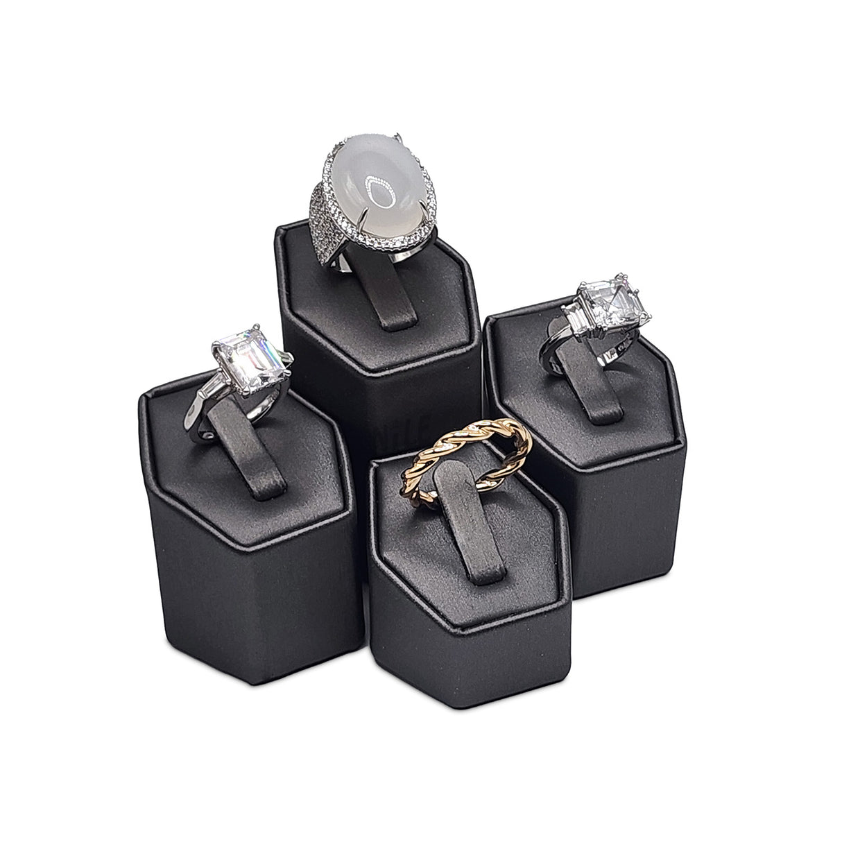 #201R (SG) Steel Grey Faux Leather Ring Pedestals Displays Set