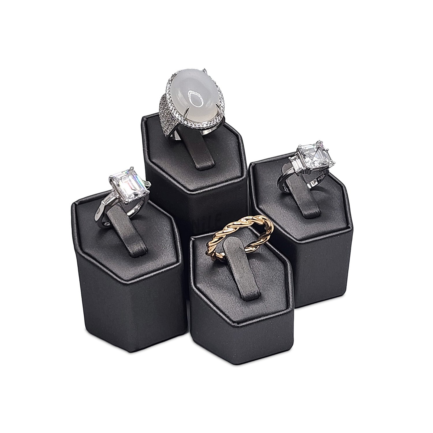 #201R (SG) Steel Grey Faux Leather Ring Pedestals Displays Set