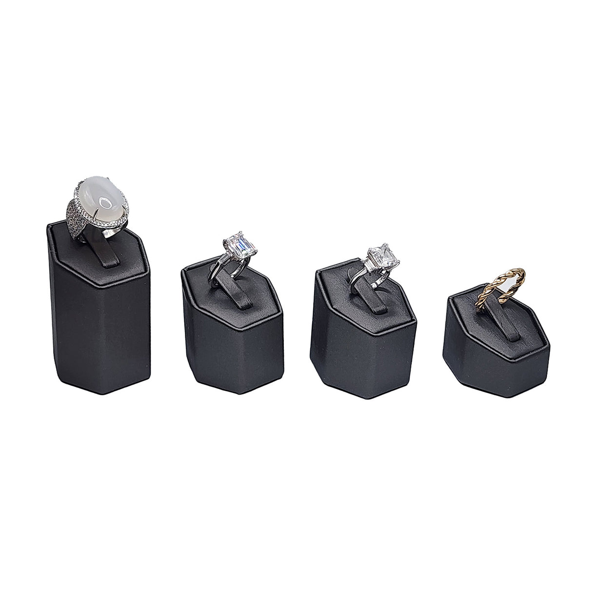 #201R (SG) Steel Grey Faux Leather Ring Pedestals Displays Set