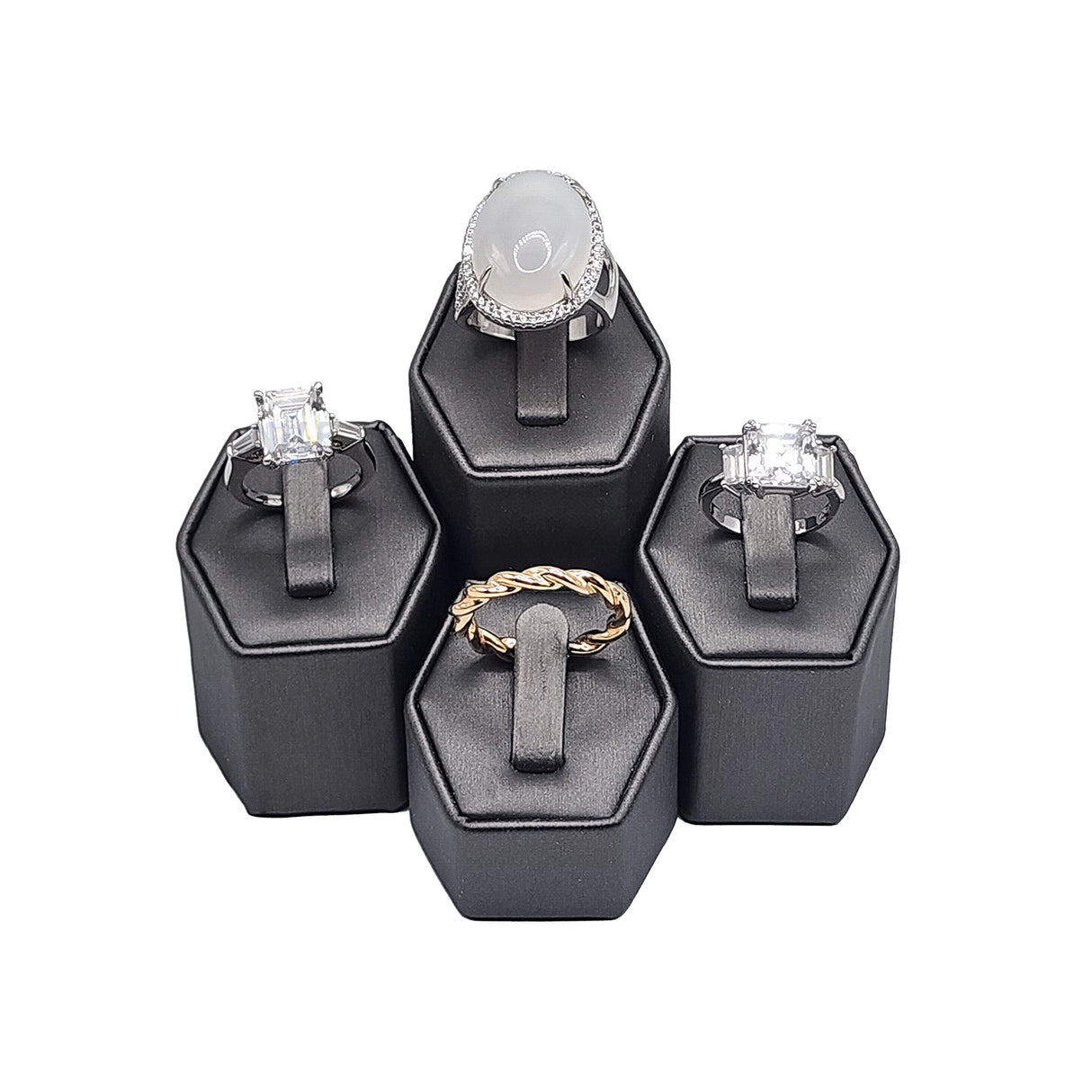 #201R (SG) Steel Grey Faux Leather Ring Pedestals Displays Set