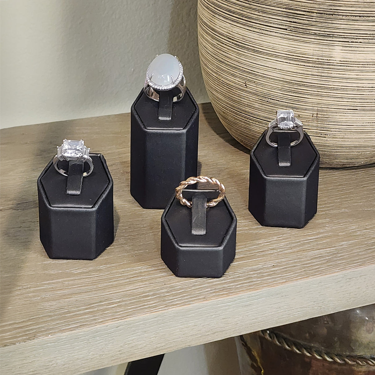 #201R (SG) Steel Grey Faux Leather Ring Pedestals Displays Set