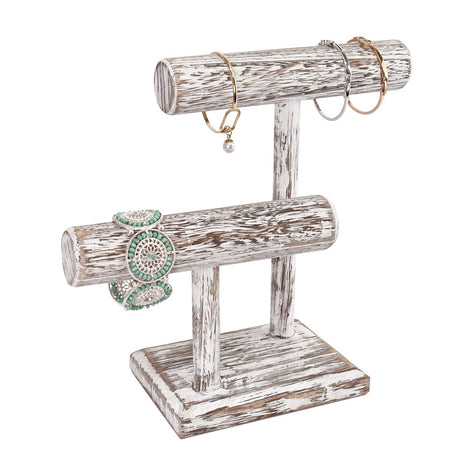 Wooden 2 Tier Bracelet T Bar Jewelry and Watch Display