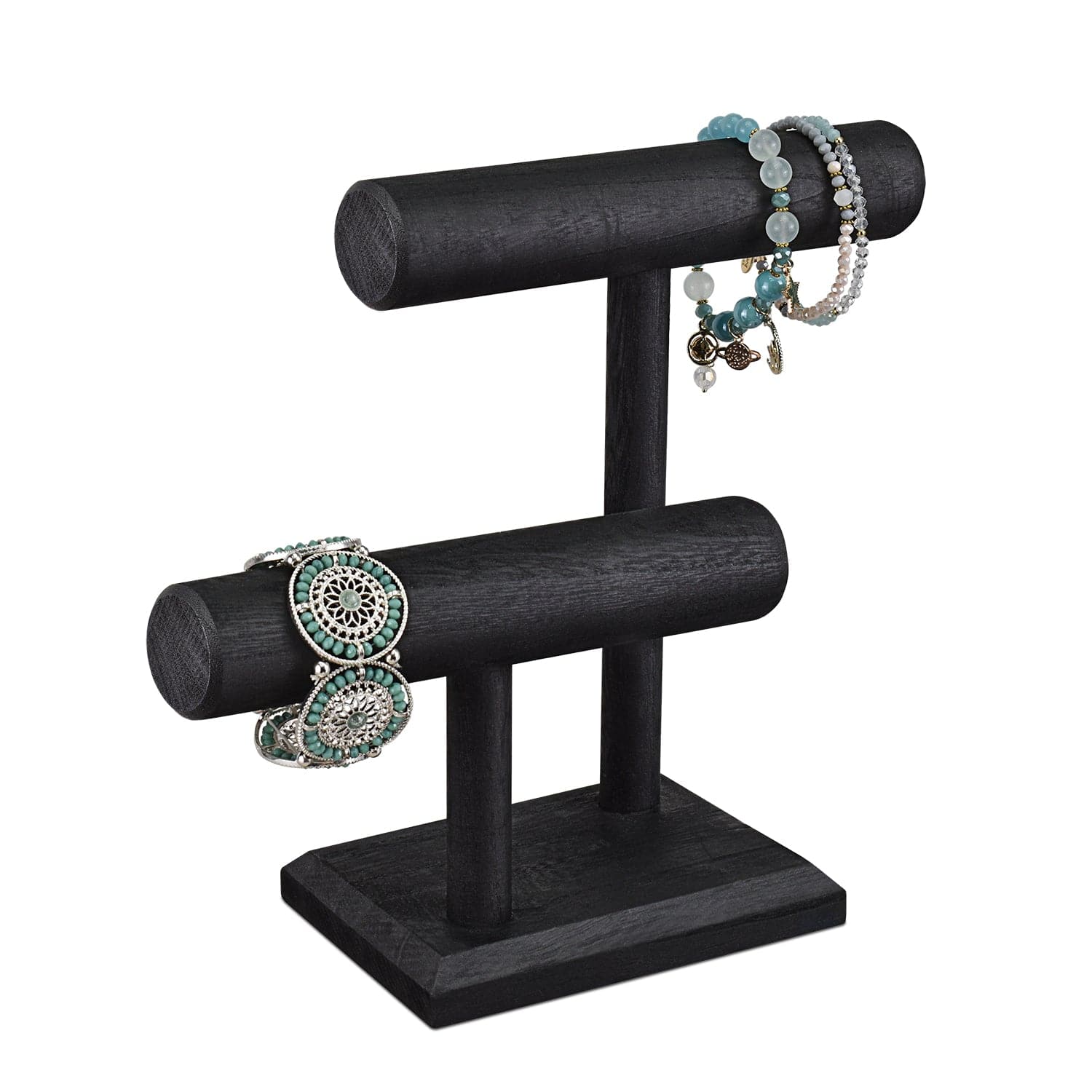 Wooden 2 Tier Bracelet T Bar Jewelry and Watch Display