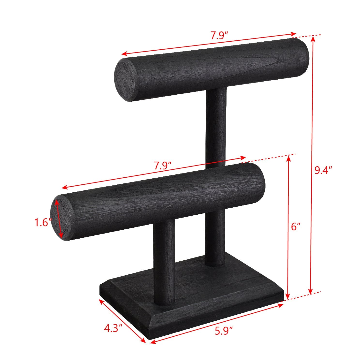 Wooden 2 Tier Bracelet T Bar Jewelry and Watch Display