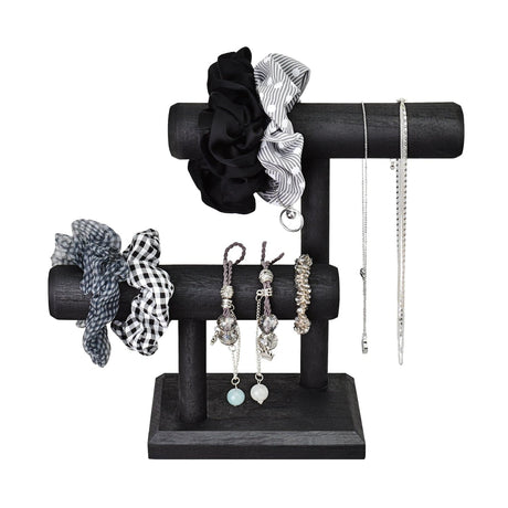 Wooden 2 Tier Bracelet T Bar Jewelry and Watch Display