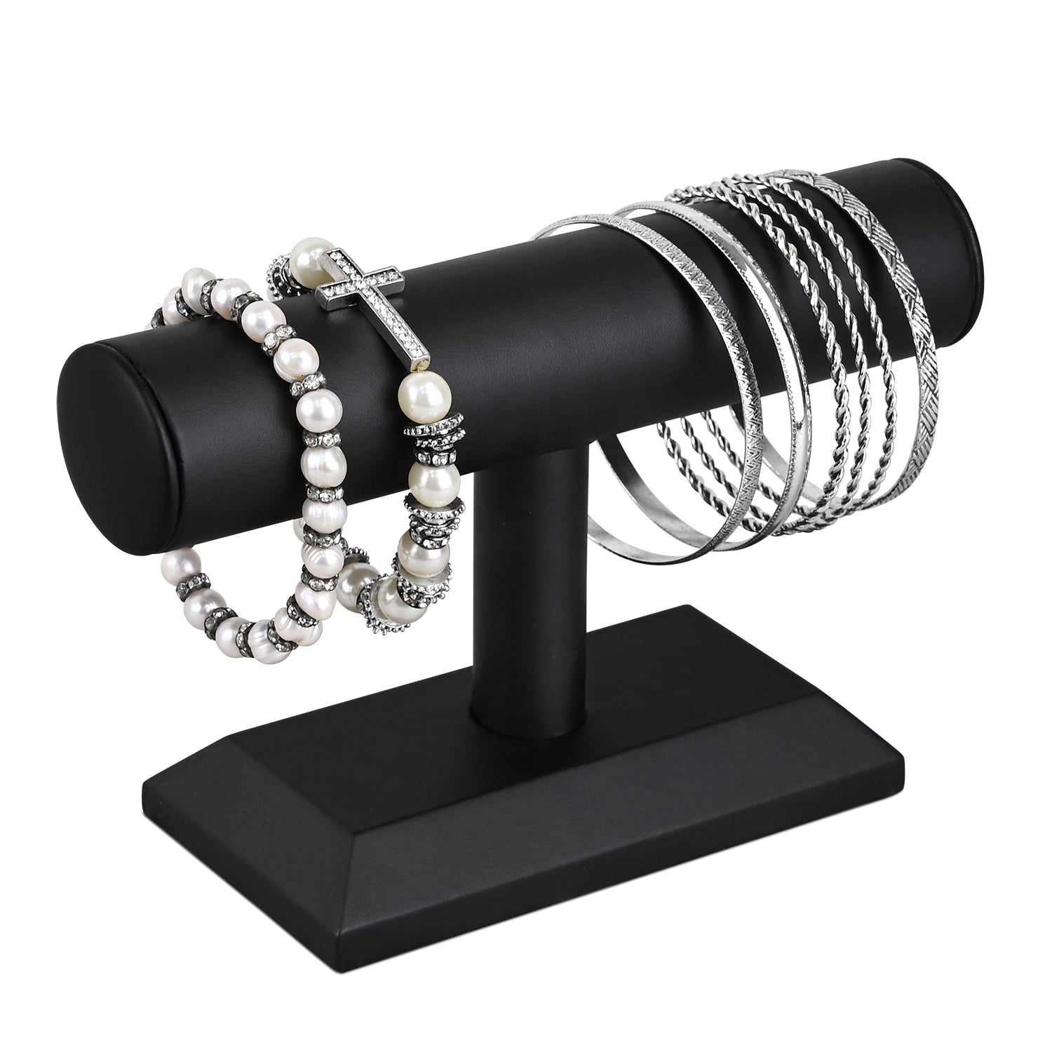 #219L-BK  Black Deluxe PU Faux Leather Jewelry Display Holder Organizer,Black