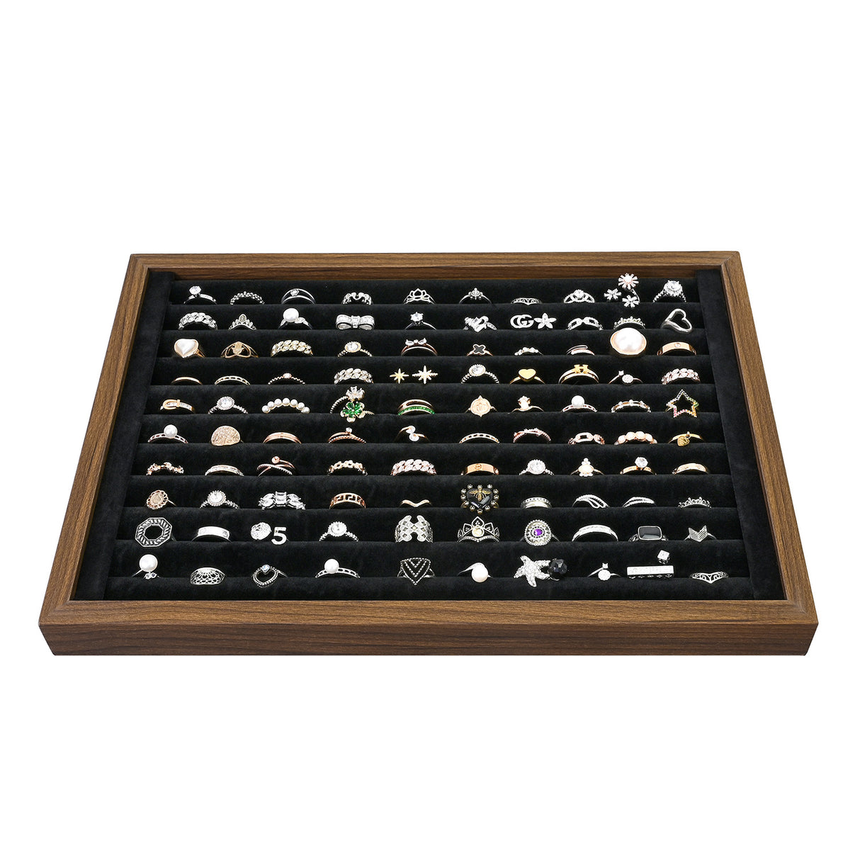 #BW222-1WUBKx2 2 Pcs Wooden Ring Display Tray Set with Black Suede Lining
