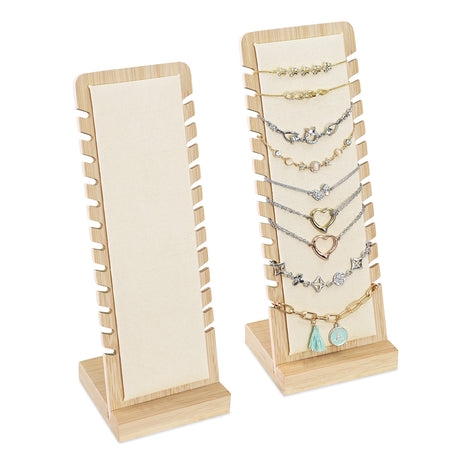2Pcs Set Bamboo Freestanding Small Bracelet Necklace Display Stand
