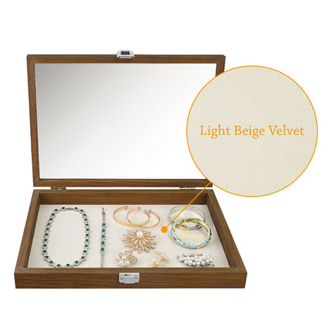 #BW83-1C Jewelry Display Box with beige velvet pad Tempered Glass Hinge Lid