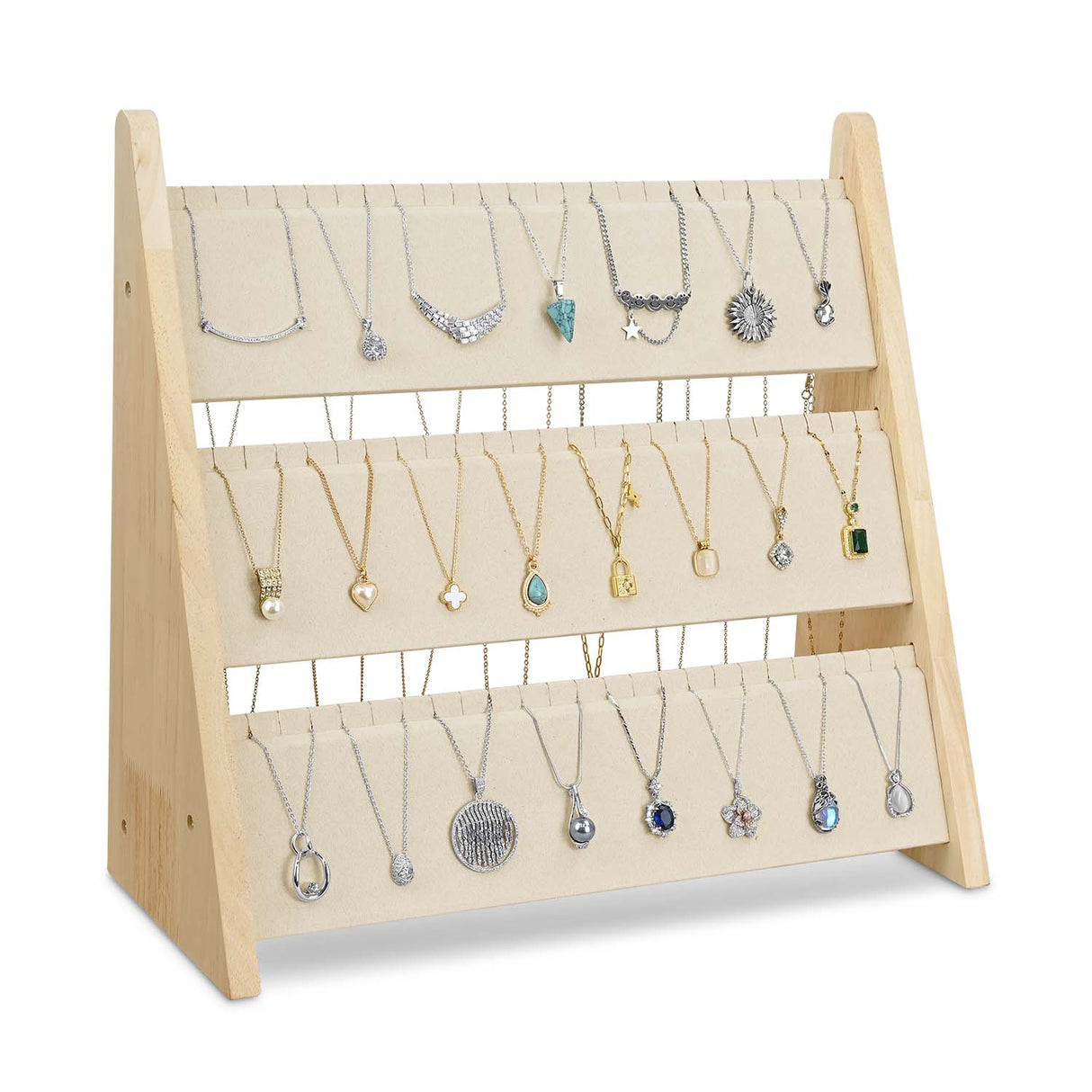 #BWTR92-E3 3-Tier Necklace Holder Stand With Velvet, Jewelry Necklace