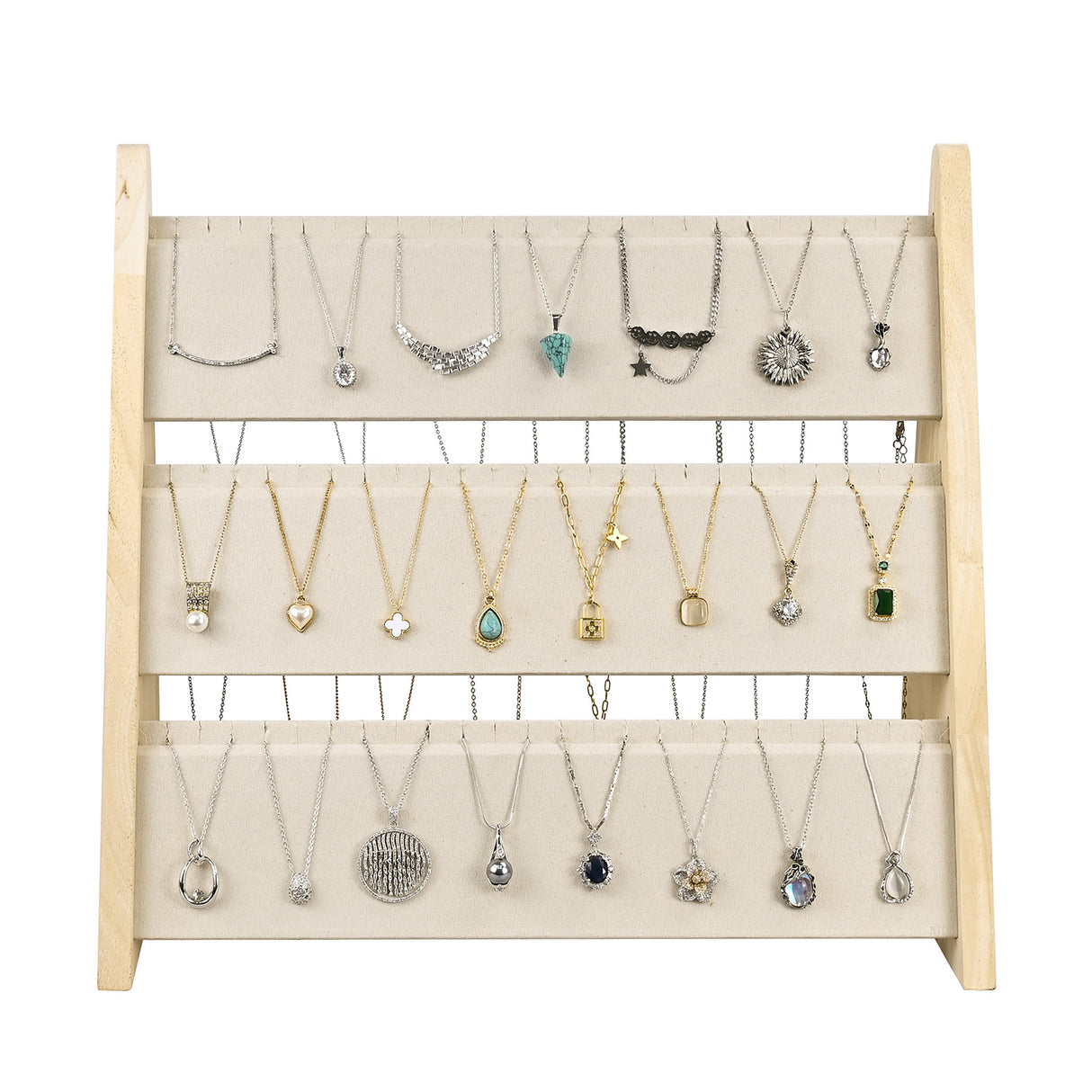 #BWTR92-E3 3-Tier Necklace Holder Stand With Velvet, Jewelry Necklace