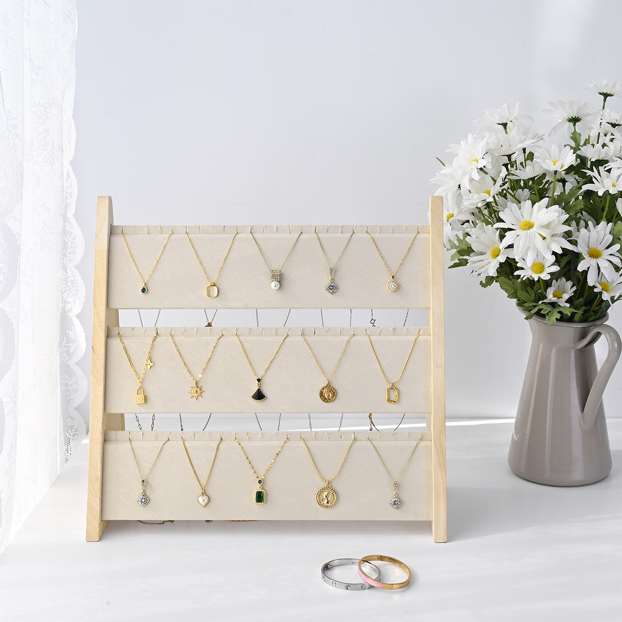#BWTR92-E3 3-Tier Necklace Holder Stand With Velvet, Jewelry Necklace