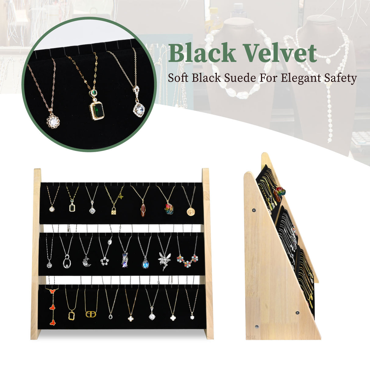 #BWTR92-E3 3-Tier Necklace Holder Stand With Velvet, Jewelry Necklace