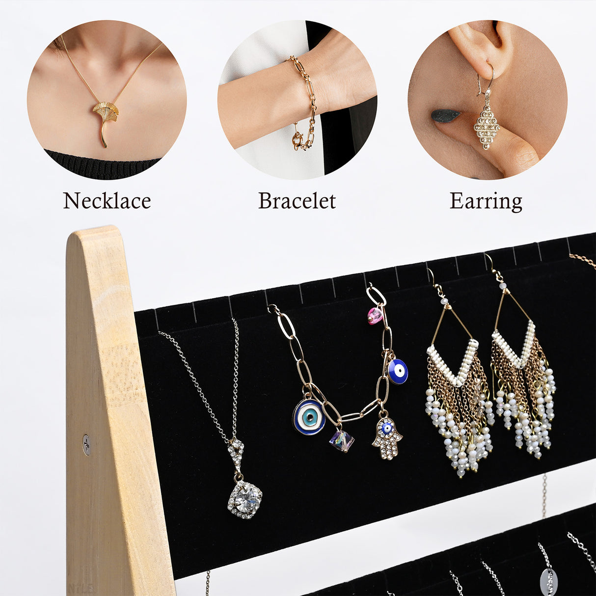 #BWTR92-E3 3-Tier Necklace Holder Stand With Velvet, Jewelry Necklace