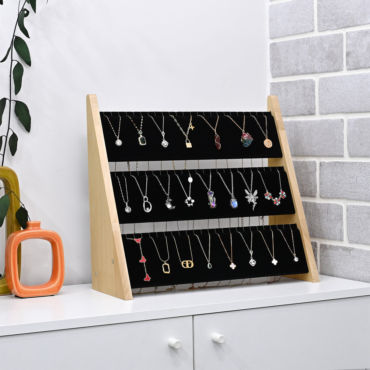 #BWTR92-E3 3-Tier Necklace Holder Stand With Velvet, Jewelry Necklace