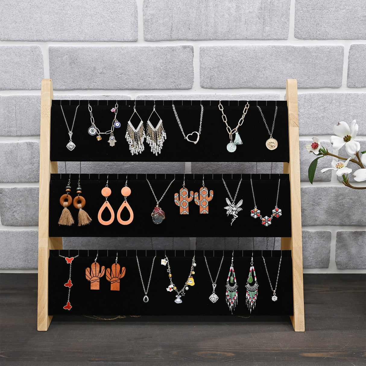 #BWTR92-E3 3-Tier Necklace Holder Stand With Velvet, Jewelry Necklace