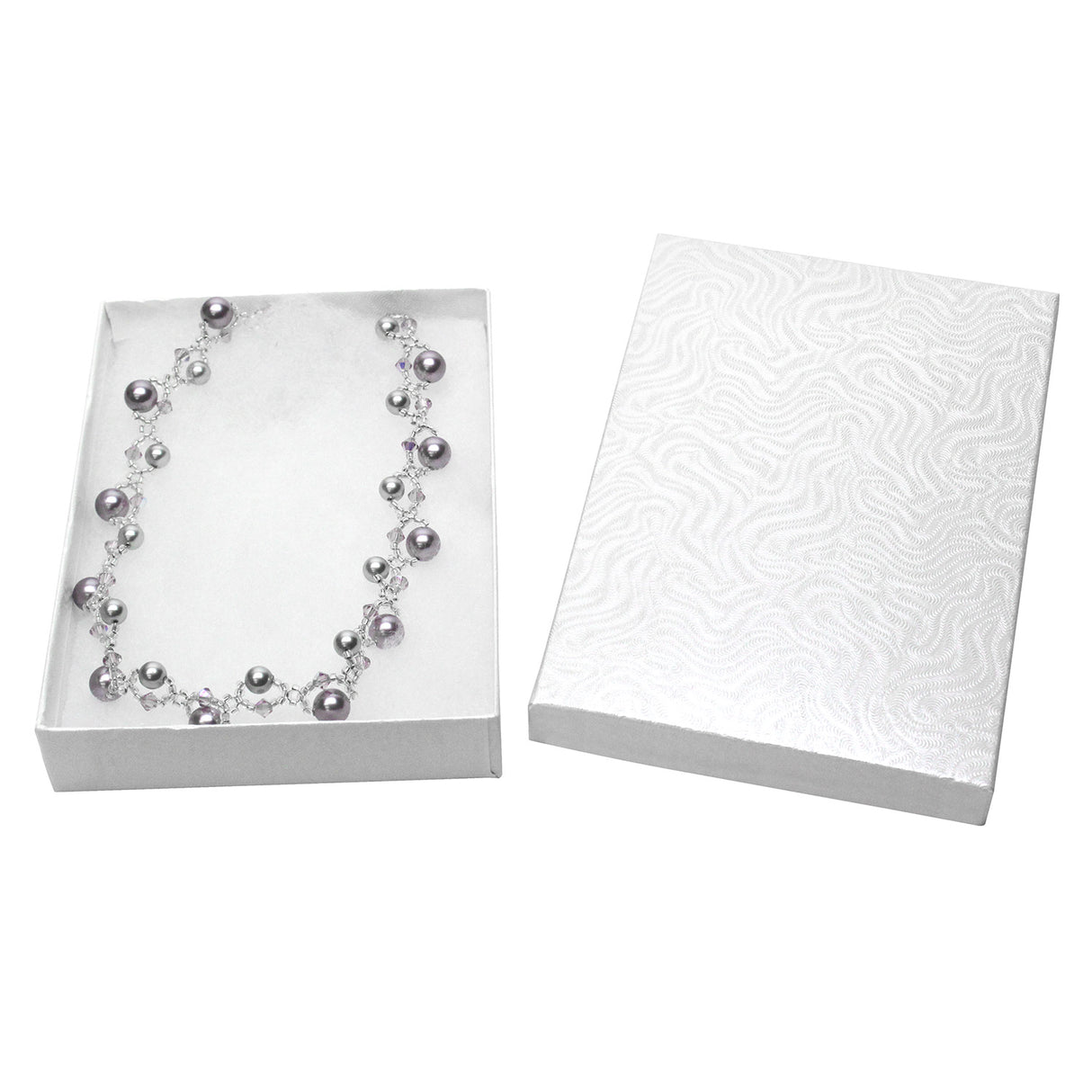 #BX2853 W White Swirl Cotton Filled Paper Jewelry Boxes