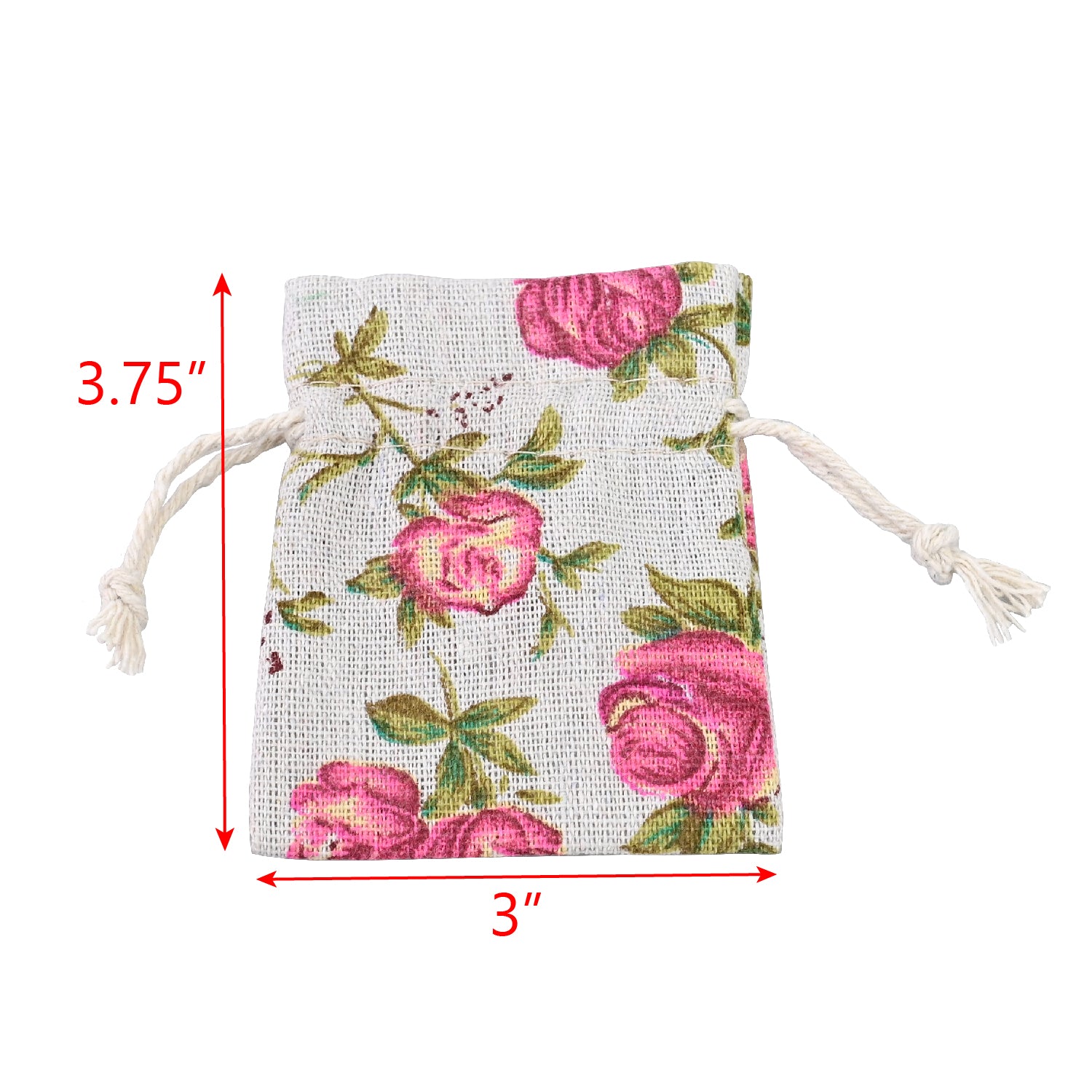 Drawstring Cotton Pouches With Rose Print