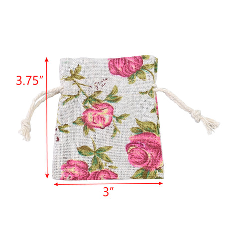 Drawstring Cotton Pouches With Rose Print