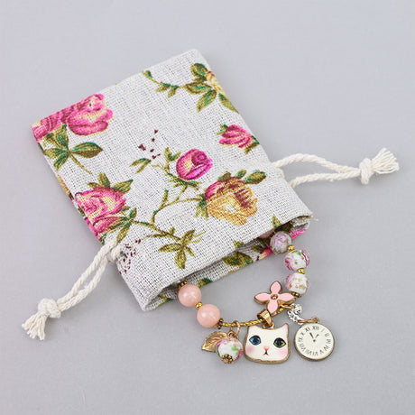 Drawstring Cotton Pouches With Rose Print