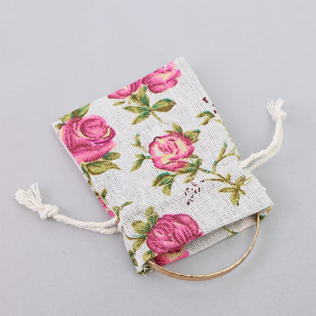 Drawstring Cotton Pouches With Rose Print