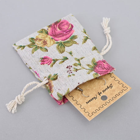 Drawstring Cotton Pouches With Rose Print