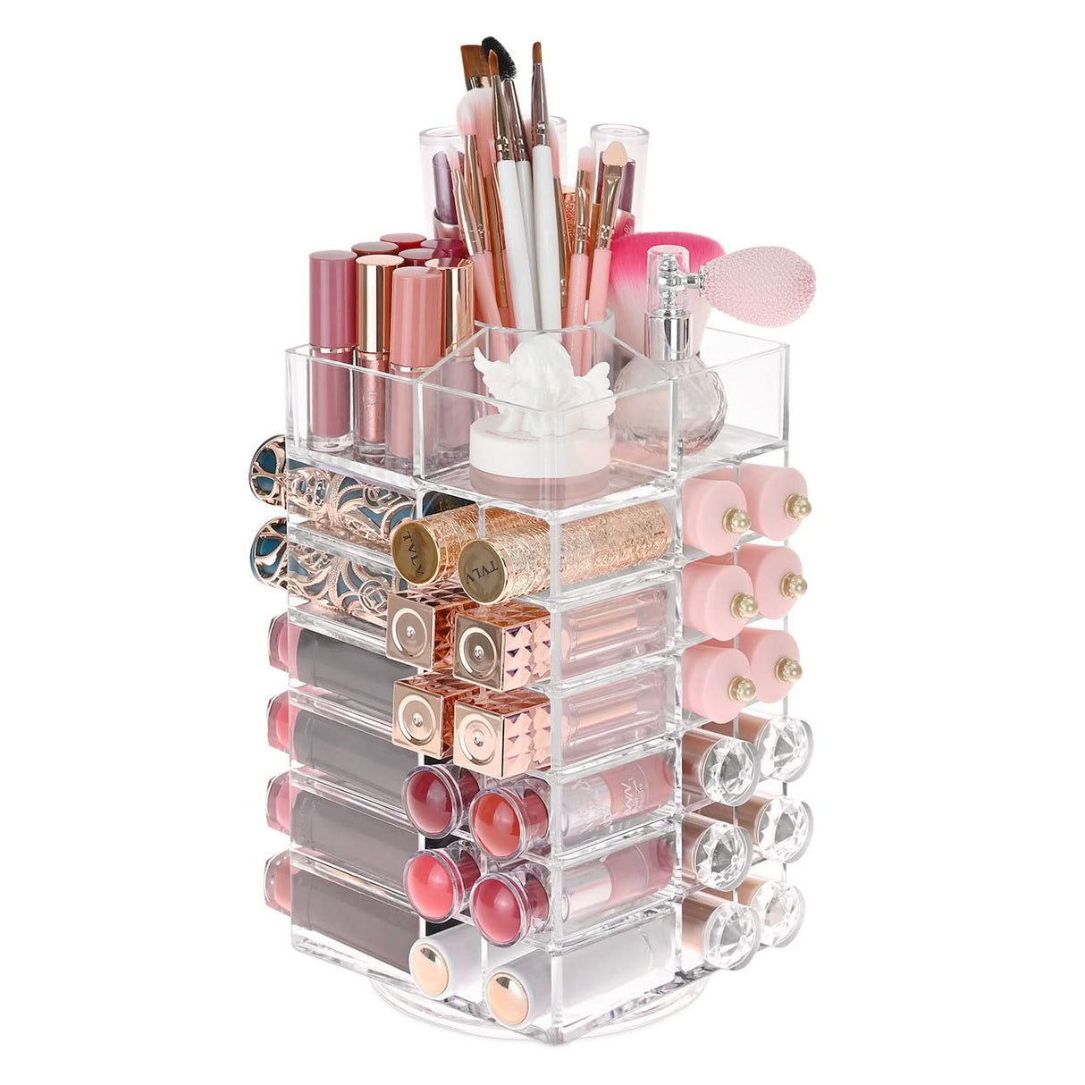 #COM048 Acrylic Rotating Lipstick Gloss Make Up Organizer with 53 Slots