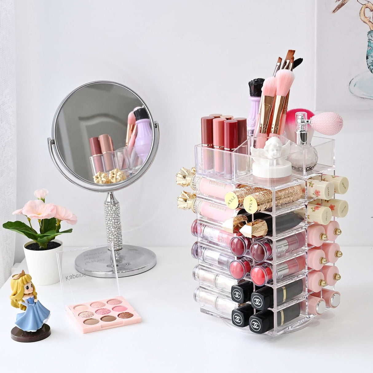 #COM048 Acrylic Rotating Lipstick Gloss Make Up Organizer with 53 Slots