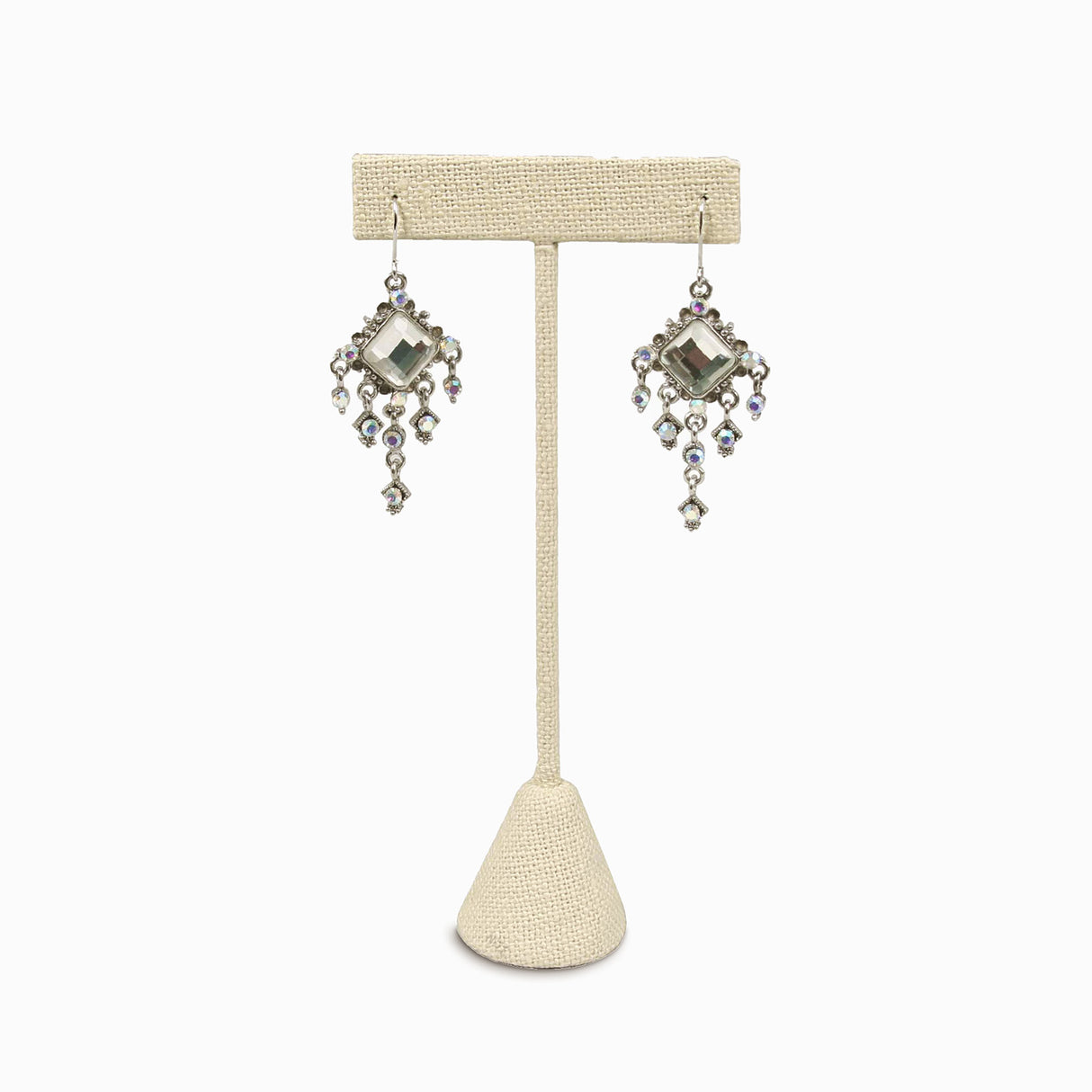 #ED-2402N-LE Medium Metal  T Shape Earring Stand Burlap Linen