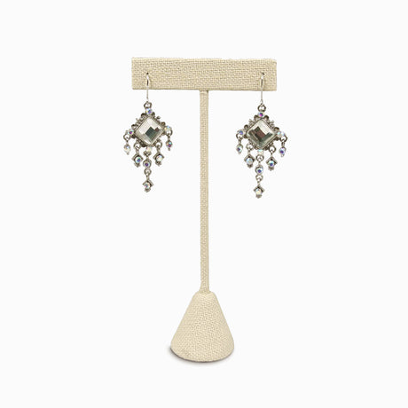 #ED-2402N-LE Medium Metal  T Shape Earring Stand Burlap Linen
