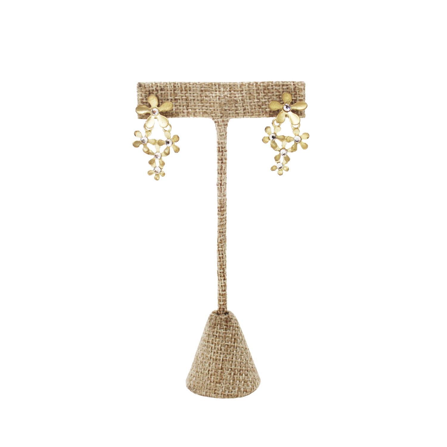 Small "T" Shape Earring Stand Burlap Linen -Nile Corp