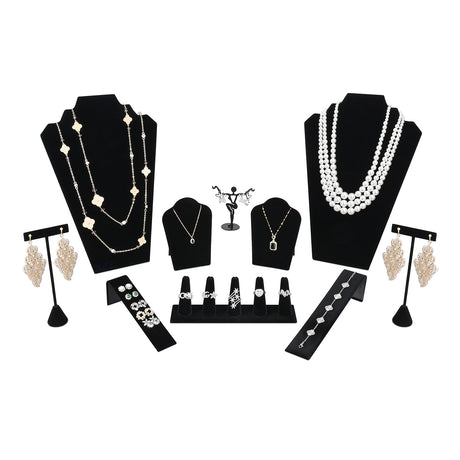 Jewelry Display Set, Necklace Display, Bracelet Earring Organizer, Ring Holder, Premium Black Velvet
