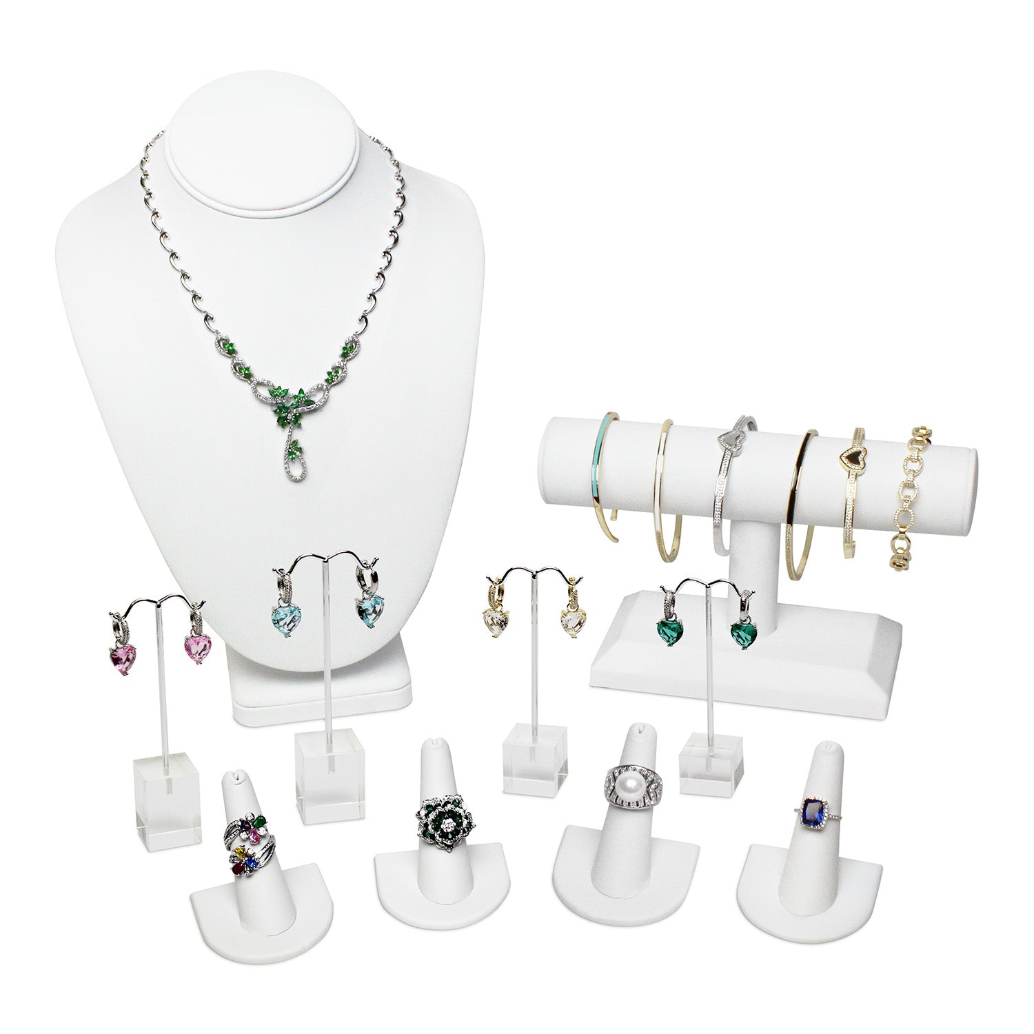 10 Pcs Jewelry Display Set, Necklace Display Bust, Bracelet Stand Earring Organizer Ring Holder