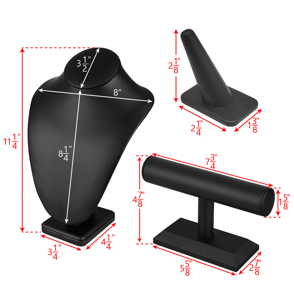 Versatile Premium Black Faux Leather Jewelry Display Set