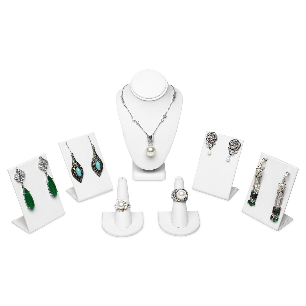 7 Pcs Jewelry Display Set,  Premium White Faux Leather