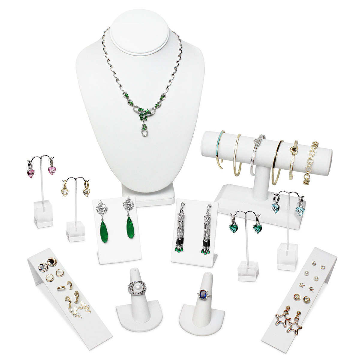 12 Pcs Jewelry Display Set, Premium White Faux Leather