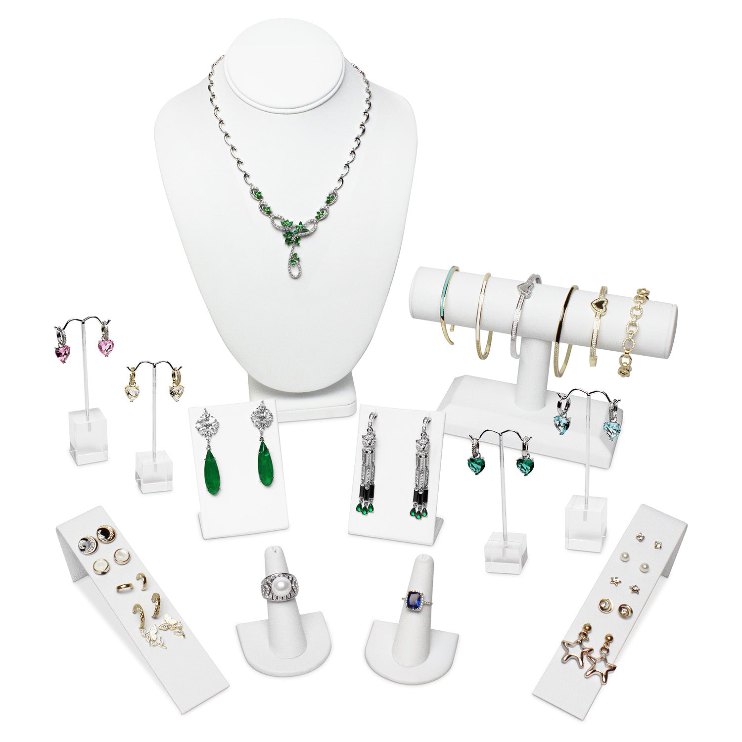 12 Pcs Jewelry Display Set, Premium White Faux Leather