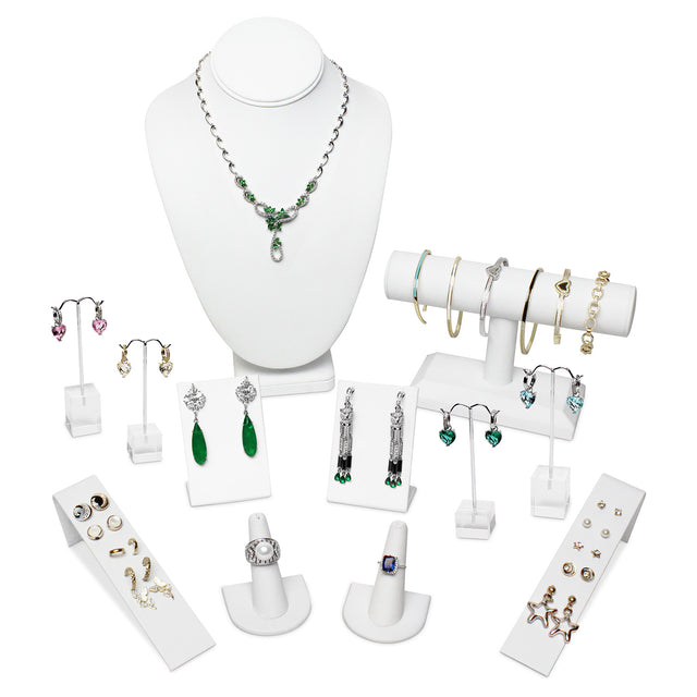 12 Pcs Jewelry Display Set, Premium White Faux Leather