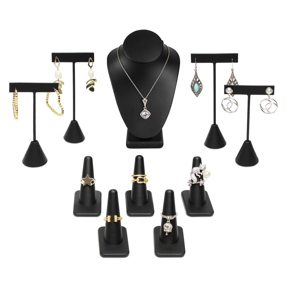 Versatile Premium Black Faux Leather Jewelry Display Set