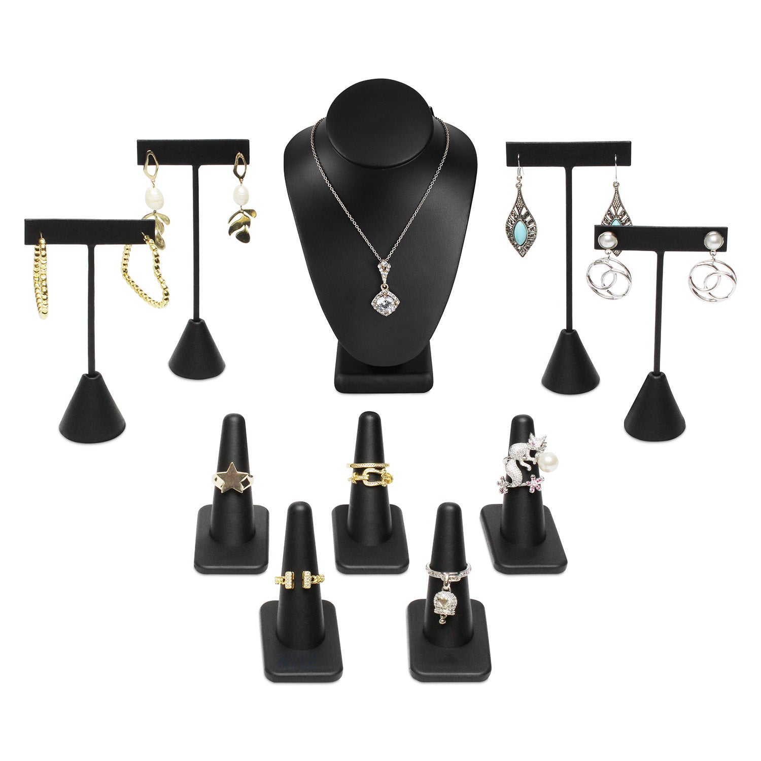 Versatile Premium Black Faux Leather Jewelry Display Set