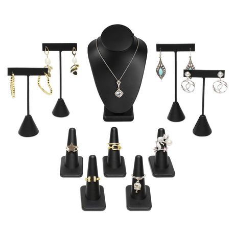 Versatile Premium Black Faux Leather Jewelry Display Set