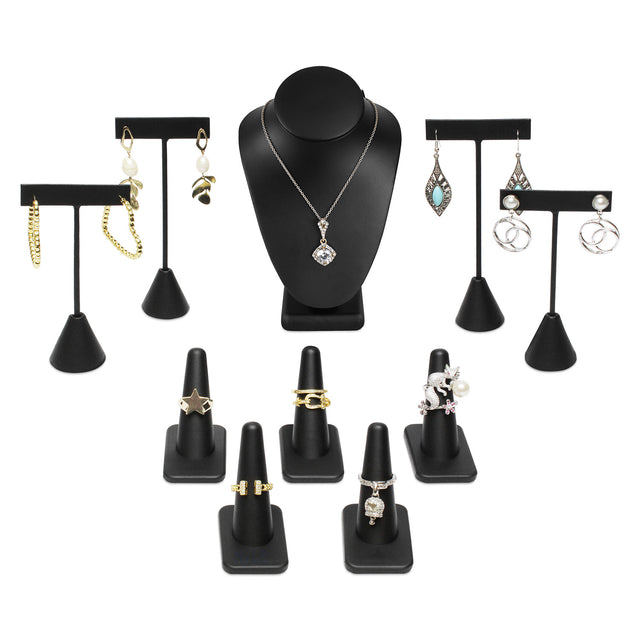 Versatile Premium Black Faux Leather Jewelry Display Set