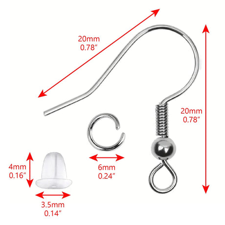 #LD08892 Hypoallergenic Earring Hooks, 600Pcs Earring Making Kit With Hypoallergenic Earring Hooks 20 x 20mm color silver 100pcs and gold color 100, Split Rings 6mm silver color 100pcs and Gold color 100pcs And Clear Rubber Earring Backs 200pcs