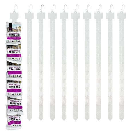 10 pieces of 12-slot plastic merchandise strips with hooks, measuring 24.8 inches